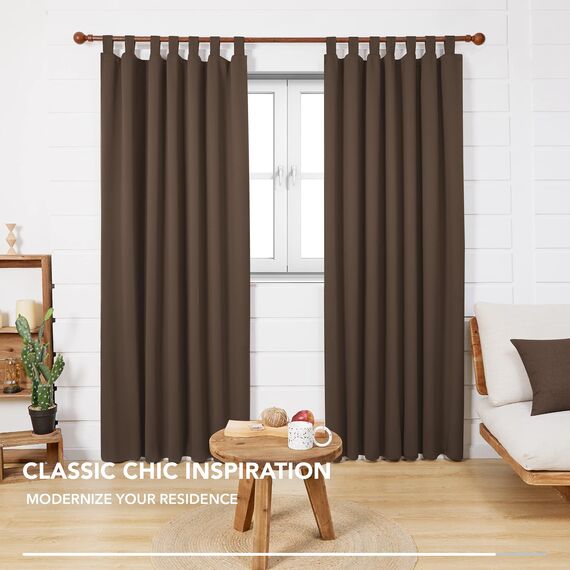 Deconovo Verdunkelungsvorhang Blickdicht Thermogardine Kälteschutz Schlaufen, 200x140 cm(HöhexBreite), Braun, 2er Set