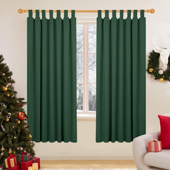 Deconovo Vorhänge Gardinen Verdunklung SchlaufenVorhang lichtundurchlässig Dicke Thermovorhang Kälteschut Hitzeschutz, 175x140 cm(HöhexBreite), Waldgrün, 2er Set