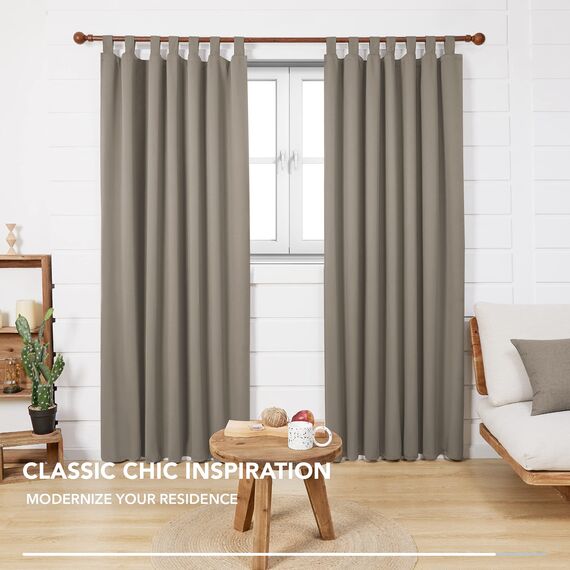 Deconovo Vorhang Blickdicht Schlaufen Taupe 2 Stück Fertiggardine Blickdicht Thermogardine für Wohnzimmer Schlafzimmer 140x210cm (BxH)