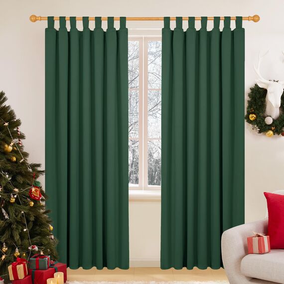 Deconovo Vorhänge Vorhänge Lärmschutz Gardinen Verdunklung Schlaufen Dicke Thermovorhang Kälteschut Hitzeschutz, 245x140 cm(HöhexBreite), Waldgrün, 2er Set