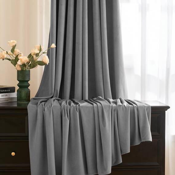 MIULEE Grau Samtvorhang Ösen 2er Set 140X145, Blickdichte Vorhänge Samt Kurz für Schlafzimmer Wohnzimmer, Wunderschön Weich Vorhang Verdunkelung Velvet Curtains, Verdunkelnd Samt Gardinen Blickdicht
