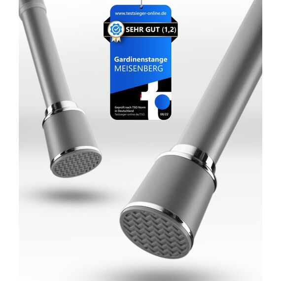 MEISENBERG Teleskopstange zum Klemmen 320-370cm, Grau, Ø 32 mm, Klemm Gardinenstange ohne Bohren - Vorhangstange Klemmstange für Fenster, Raumteiler und Küche