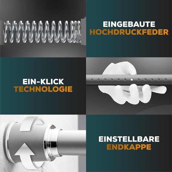 MEISENBERG Teleskopstange zum Klemmen 87-120cm, Grau, Ø 32 mm, Klemm Gardinenstange ohne Bohren - Vorhangstange für Fenster, Raumteiler und Küche