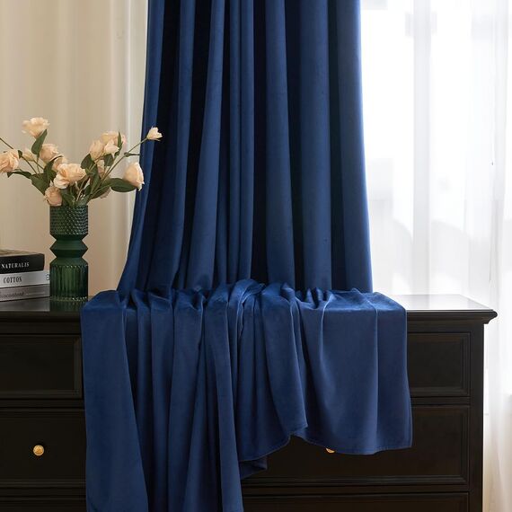 MIULEE Vorhänge Samt Blau mit Ösen, Wunderschön Weich Gardinen Samt für Deko Schlafzimmer, Samtvorhang Thermovorhang Hochwertige 280g/m², 2 Stück Dick Vorhang Blickdicht,2X 137 x 117 cm