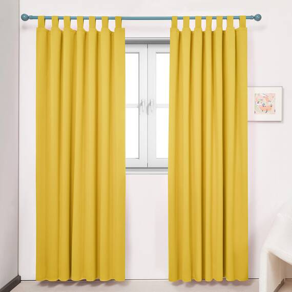 Deconovo Vorhänge Blickdicht mit Schlaufen Verdunkelungsvorhänge Thermo gardinen Schlafzimmer Thermogardinen Kälteschutz, 290x140 cm(HöhexBreite), Senfgelb, 2er Set