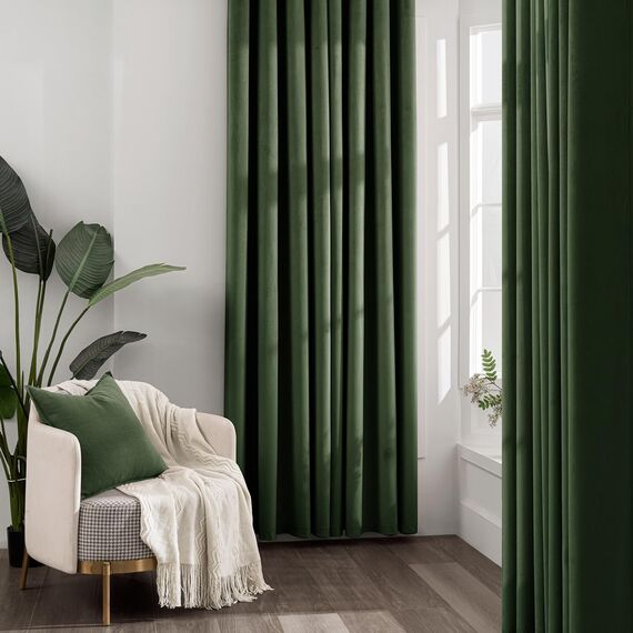 MIULEE Grün Samtvorhang mit Ösen, Wunderschön Weich Vorhänge Samt für Deko Schlafzimmer Wohnzimmer, 2 Stück Samt Gardinen Blickdicht Jedes 185 cm Hoch, Dicker Velvet Thermovorhang Winter