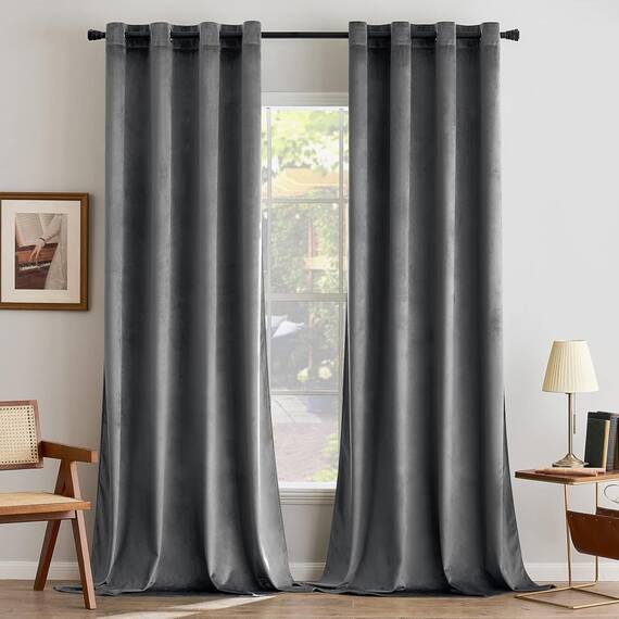 MIULEE Grau Samtvorhang Ösen 2er Set 140X145, Blickdichte Vorhänge Samt Kurz für Schlafzimmer Wohnzimmer, Wunderschön Weich Vorhang Verdunkelung Velvet Curtains, Verdunkelnd Samt Gardinen Blickdicht