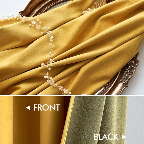 MIULEE Senfgelb Samtvorhang Ösen 2er Set 140X145, Blickdichte Vorhänge Samt Kurz Schlafzimmer Wohnzimmer, Wunderschön Weich Vorhang Verdunkelung Velvet Curtains, Verdunkelnd Samt Gardinen Blickdicht