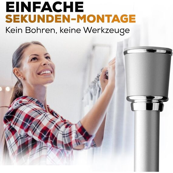 MEISENBERG Teleskopstange zum Klemmen 87-120cm, Grau, Ø 32 mm, Klemm Gardinenstange ohne Bohren - Vorhangstange für Fenster, Raumteiler und Küche