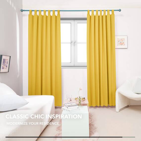 Deconovo Vorhänge Blickdicht mit Schlaufen Verdunkelungsvorhänge Thermo gardinen Schlafzimmer Thermogardinen Kälteschutz, 290x140 cm(HöhexBreite), Senfgelb, 2er Set