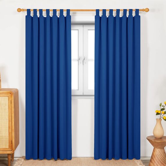 Deconovo Blickdicht Vorhang mit Schlaufen Verdunkelungsgardinen Thermo Kinderzimmer Thermovorhang Kälteschutz thermo gegen Kälte Thermogardine Hitzeschutz, 290x140 cm(HöhexBreite), Königsblau, 2er Set
