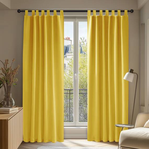 Deconovo Vorhänge Blickdicht mit Schlaufen Verdunkelungsvorhänge Thermo gardinen Schlafzimmer Thermogardinen Kälteschutz, 290x140 cm(HöhexBreite), Senfgelb, 2er Set