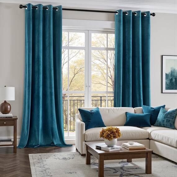 MIULEE Blau Samtvorhang mit Ösen 140x215, Wunderschön Weich Vorhänge Samt für Deko Schlafzimmer Wohnzimmer, 2 Stück Samt Gardinen Blickdicht Jedes 215 cm Hoch, Dicker Velvet Thermovorhang Winter