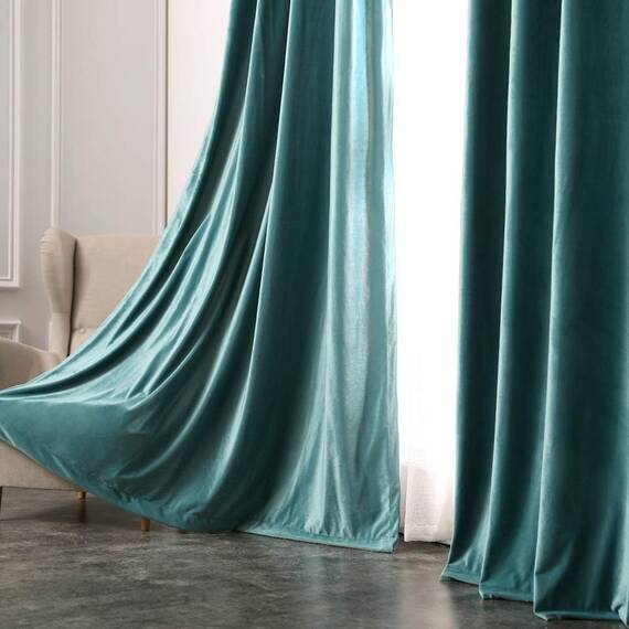 MIULEE Seegrün Samtvorhang mit Ösen, Wunderschön Weich Vorhänge Samt für Deko Schlafzimmer Wohnzimmer, 2 Stück Samt Gardinen Blickdicht Jedes 245 CM Hoch, Dicker Velvet Thermovorhang Winter