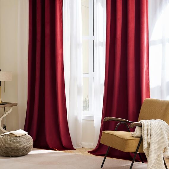 MIULEE Rot Samtvorhang mit Ösen, Wunderschön Weich Vorhänge Samt für Deko Schlafzimmer Wohnzimmer, 2 Stück Samt Gardinen Blickdicht Jedes 228 cm Hoch, Dicker Velvet Thermovorhang Winter