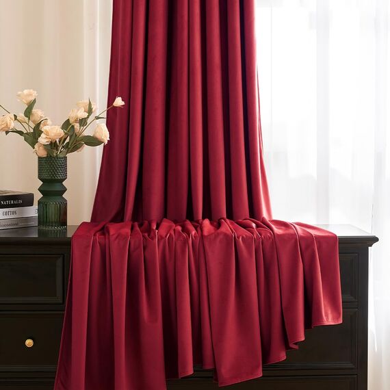 MIULEE Rot Samtvorhang mit Ösen, Wunderschön Weich Vorhänge Samt für Deko Schlafzimmer Wohnzimmer, 2 Stück Samt Gardinen Blickdicht Jedes 245 CM Hoch, Dicker Velvet Thermovorhang Winter