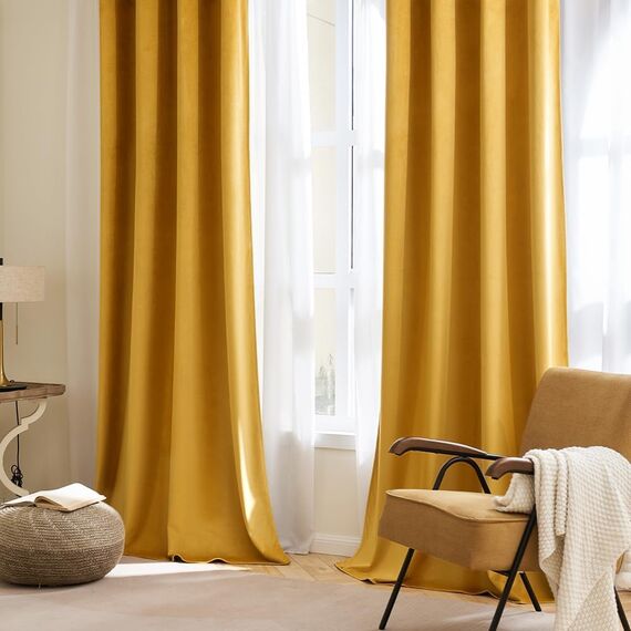 MIULEE Senfgelb Samtvorhang Ösen 2er Set 140X260, Blickdichte Vorhänge Samt für Schlafzimmer Wohnzimmer, Wunderschön Weich Vorhang Verdunkelung Velvet Curtains, Verdunkelnd Samt Gardinen Blickdicht
