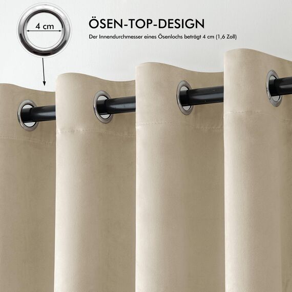 MIULEE Vorhang Samt Hellbeige mit Ösen 140x260 CM, Super Weich Samtvorhang für Deko Schlafzimmer Wohnzimmer, 2 Stück Samt Gardinen Blickdicht Verdunkelung, Dicker Thermovorhang Winter