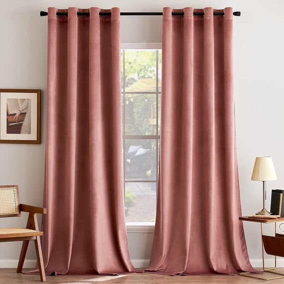 MIULEE Altrosa Samtvorhang mit Ösen, Wunderschön Weich Vorhänge Samt für Deko Schlafzimmer Wohnzimmer, 2 Stück Samt Gardinen Blickdicht Jedes 260 cm Hoch, Dicker Velvet Thermovorhang Winter