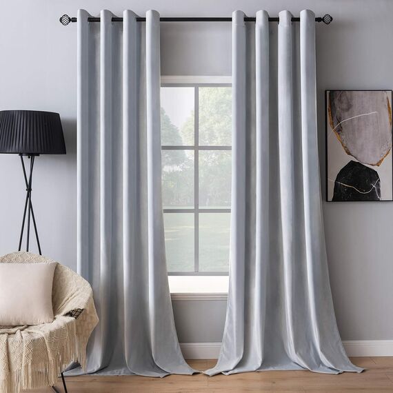 MIULEE Grauweiß Samtvorhang mit Ösen, Wunderschön Weich Vorhänge Samt für Deko Schlafzimmer Wohnzimmer, 2 Stück Samt Gardinen Blickdicht Jedes 245 CM Hoch, Dicker Velvet Thermovorhang Winter