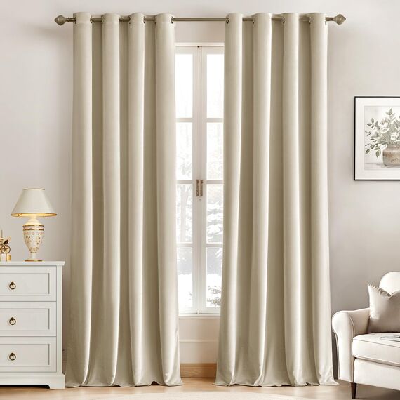MIULEE Vorhang Samt Hellbeige mit Ösen 140x260 CM, Super Weich Samtvorhang für Deko Schlafzimmer Wohnzimmer, 2 Stück Samt Gardinen Blickdicht Verdunkelung, Dicker Thermovorhang Winter