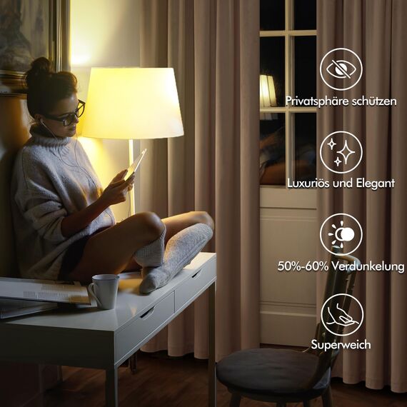 MIULEE Beige Samtvorhang Ösen 2er Set 140X245, Blickdichte Vorhänge Samt für Deko Schlafzimmer Wohnzimmer, Wunderschön Weich Vorhang Verdunkelung Velvet Curtains, Verdunkelnd Samt Gardinen Blickdicht