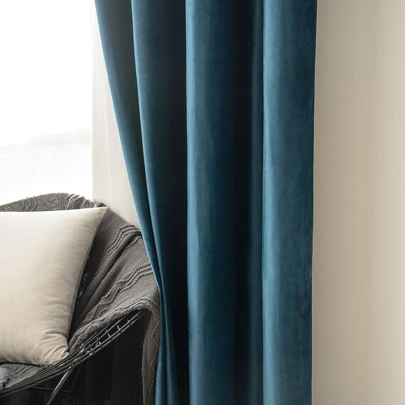 MIULEE Blau Samtvorhang mit Ösen 140x260, Wunderschön Weich Vorhänge Samt für Deko Schlafzimmer Wohnzimmer, 2 Stück Samt Gardinen Blickdicht Jedes 260 cm Hoch, Dicker Velvet Thermovorhang Winter