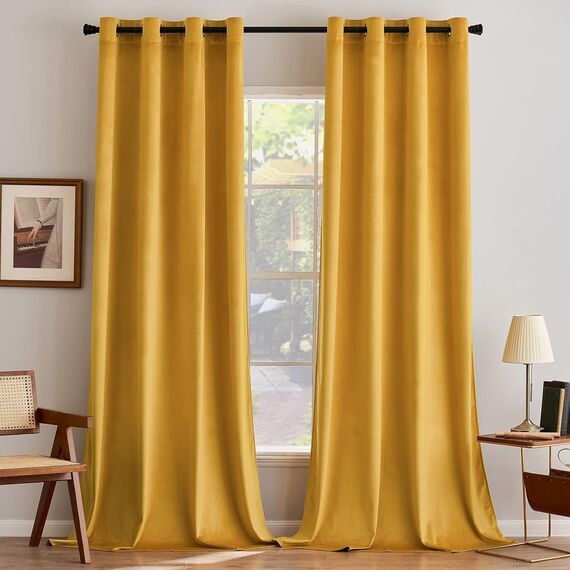 MIULEE Senfgelb Samtvorhang Ösen 2er Set 140X225, Blickdichte Vorhänge Samt für Schlafzimmer Wohnzimmer, Wunderschön Weich Vorhang Verdunkelung Velvet Curtains, Verdunkelnd Samt Gardinen Blickdicht