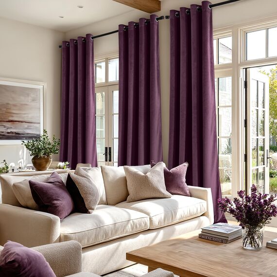 MIULEE Dunkellila Samtvorhang Ösen 2er Set 140X260, Blickdichte Vorhänge Samt für Deko Schlafzimmer Wohnzimmer, Sehr Weicher Vorhang Verdunkelung Velvet Curtains, Verdunkelnd Samt Gardinen Blickdicht
