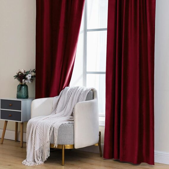 MIULEE Rot Samtvorhang mit Ösen, Wunderschön Weich Vorhänge Samt für Deko Schlafzimmer Wohnzimmer, 2 Stück Samt Gardinen Blickdicht Jedes 245 CM Hoch, Dicker Velvet Thermovorhang Winter