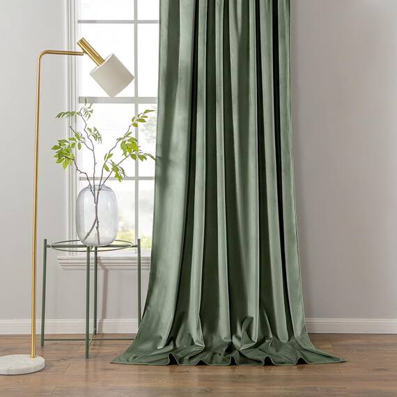MIULEE Samt Vorhang Salbei Grün mit Ösen, Wunderschön Weich Samtvorhang Kurz für Schlafzimmer Wohnzimmer, 2 Stück Dicker Samt Gardinen Blickdicht Jedes 260 cm Lang