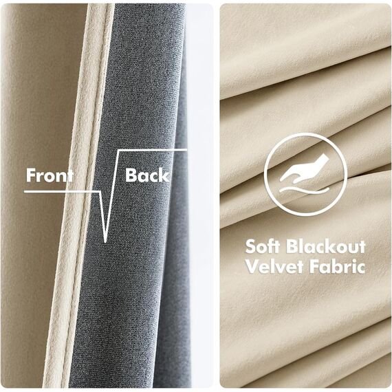 MIULEE Vorhang Samt Hellbeige mit Ösen 140x260 CM, Super Weich Samtvorhang für Deko Schlafzimmer Wohnzimmer, 2 Stück Samt Gardinen Blickdicht Verdunkelung, Dicker Thermovorhang Winter