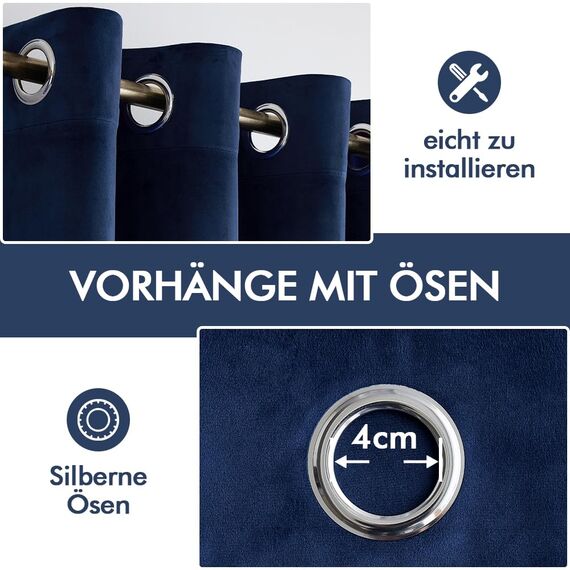 MIULEE Marineblau Samtvorhang mit Ösen, Wunderschön Weich Vorhänge Samt für Deko Schlafzimmer Wohnzimmer, 2 Stück Samt Gardinen Blickdicht Jedes 280 cm Hoch, Dicker Velvet Thermovorhang Winter