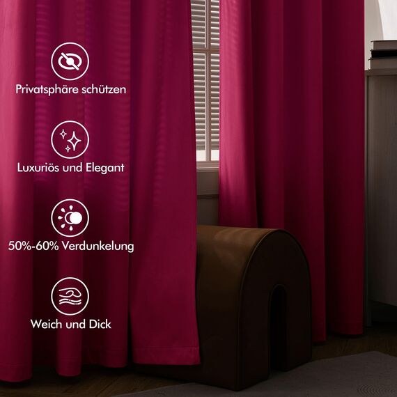 MIULEE Beerenfarbe Samtvorhang Ösen 2er Set 140X280, Blickdichte Vorhänge Samt für Deko Schlafzimmer Wohnzimmer, Sehr Weicher Vorhang Verdunkelung Velvet Curtains, Verdunkelnd Samt Gardinen Blickdicht