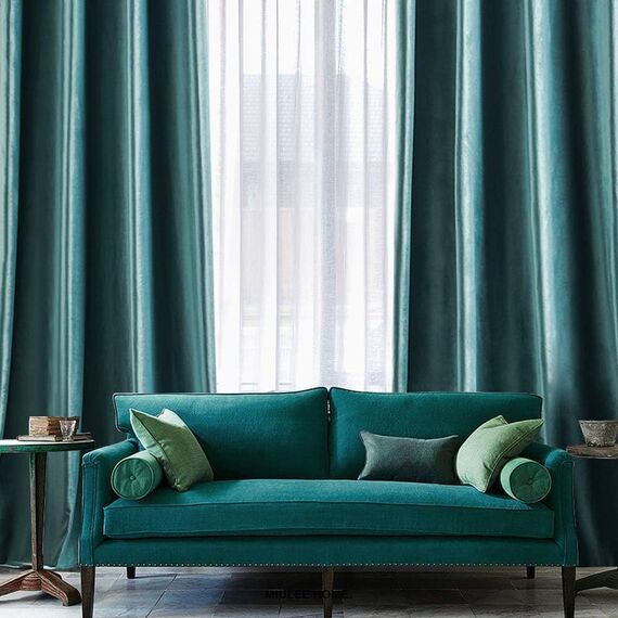 MIULEE Seegrün Samtvorhang mit Ösen, Wunderschön Weich Vorhänge Samt für Deko Schlafzimmer Wohnzimmer, 2 Stück Samt Gardinen Blickdicht Jedes 260 CM Hoch, Dicker Velvet Thermovorhang Winter