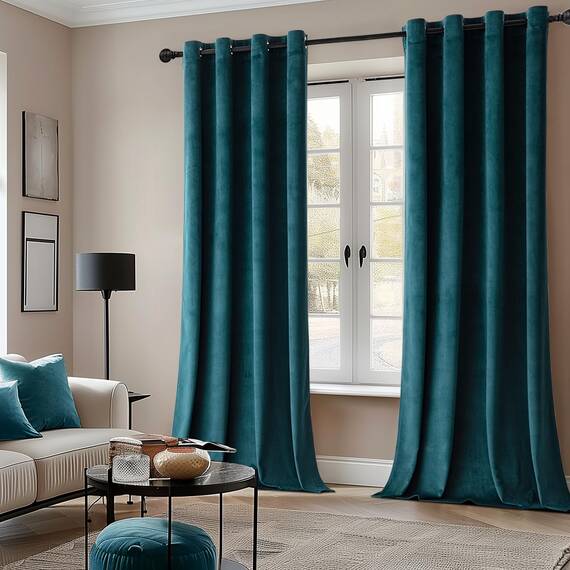 MIULEE Vorhang Samt Pfauenblau mit Ösen 140x280 cm, Super Weich Samtvorhang für Deko Schlafzimmer Wohnzimmer, 2 Stück Samt Gardinen Blickdicht Verdunkelung, Dicker Thermovorhang Winter