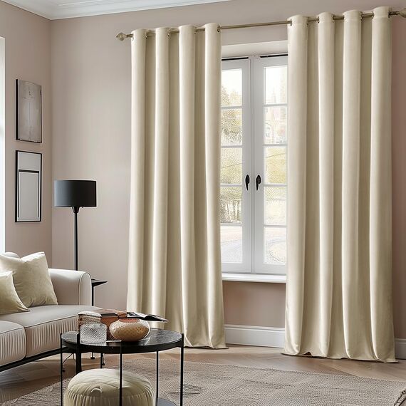 MIULEE Vorhang Samt Hellbeige mit Ösen 140x280 cm, Super Weich Samtvorhang für Deko Schlafzimmer Wohnzimmer, 2 Stück Samt Gardinen Blickdicht Verdunkelung, Dicker Thermovorhang Winter