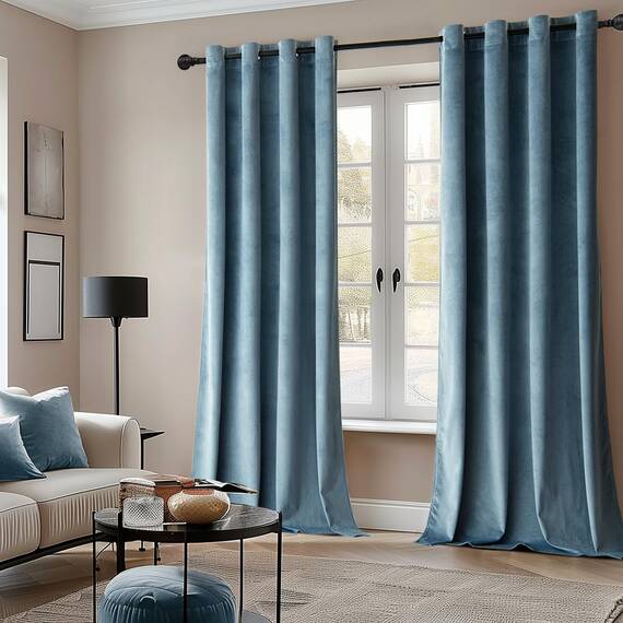 MIULEE Vorhang Samt Graublau mit Ösen 140x280 cm, Super Weich Samtvorhang für Deko Schlafzimmer Wohnzimmer, 2 Stück Samt Gardinen Blickdicht Verdunkelung, Dicker Thermovorhang Winter