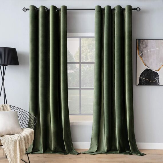 MIULEE Grün Samtvorhang mit Ösen, Wunderschön Weich Vorhänge Samt für Deko Schlafzimmer Wohnzimmer, 2 Stück Samt Gardinen Blickdicht Jedes 290 cm Hoch, Dicker Velvet Thermovorhang Winter