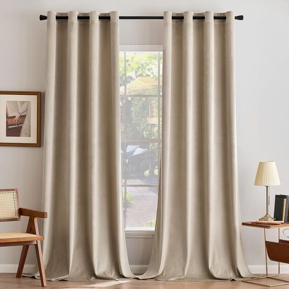 MIULEE Beige Samtvorhang Ösen 2er Set 140X280, Blickdichte Vorhänge Samt für Deko Schlafzimmer Wohnzimmer, Wunderschön Weich Vorhang Verdunkelung Velvet Curtains, Verdunkelnd Samt Gardinen Blickdicht