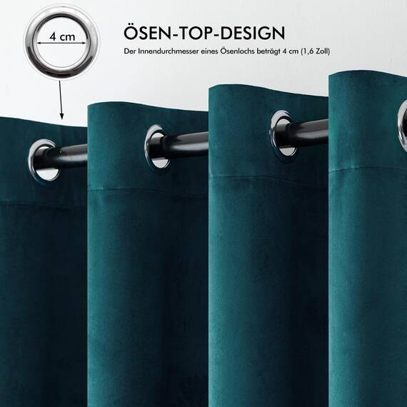 MIULEE Vorhang Samt Pfauenblau mit Ösen 140x280 cm, Super Weich Samtvorhang für Deko Schlafzimmer Wohnzimmer, 2 Stück Samt Gardinen Blickdicht Verdunkelung, Dicker Thermovorhang Winter