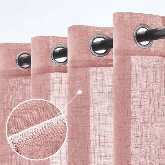 Woaboy Kruz Leinen Gardinen Vorhänge Wohnzimmer Halbtransparent mit Ösen Stores Gardine Leinenoptik Schlafzimmer Modern Ösenvorhang Schlaufengardinen 2er Set 140x145cm (BxH) Rosa