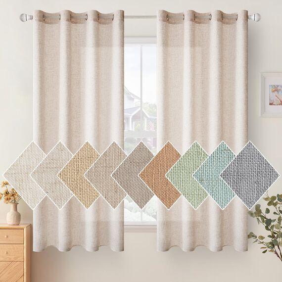 Woaboy Leinen Kruz Gardinen Weiß Vorhänge Wohnzimmer Halbtransparent mit Ösen Stores Gardine Leinenoptik Schlafzimmer Modern Ösenvorhang Schlaufengardinen 2er Set 140x137cm (BxH) Weiß