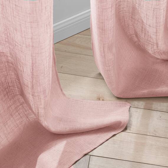 Woaboy Kruz Leinen Gardinen Vorhänge Wohnzimmer Halbtransparent mit Ösen Stores Gardine Leinenoptik Schlafzimmer Modern Ösenvorhang Schlaufengardinen 2er Set 140x145cm (BxH) Rosa