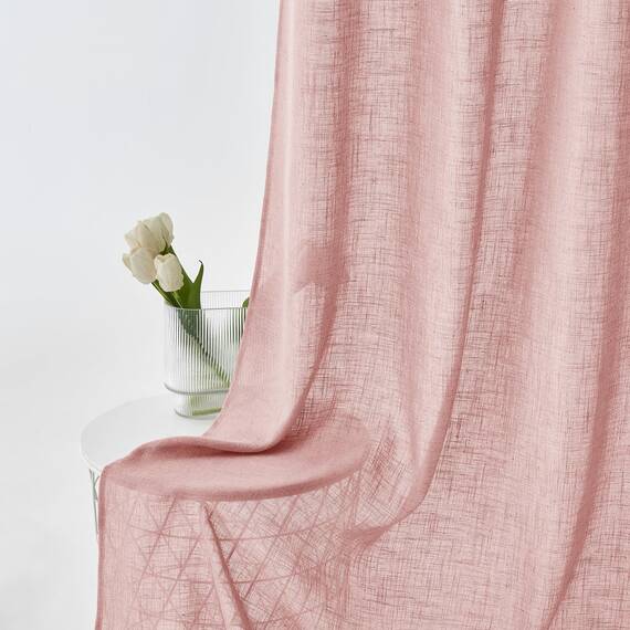 Woaboy Kruz Leinen Gardinen Vorhänge Wohnzimmer Halbtransparent mit Ösen Stores Gardine Leinenoptik Schlafzimmer Modern Ösenvorhang Schlaufengardinen 2er Set 140x145cm (BxH) Rosa