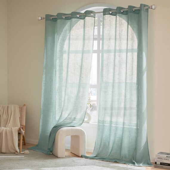 Woaboy Leinen Gardinen Vorhänge Wohnzimmer Halbtransparent mit Ösen Stores Gardine Leinenoptik Schlafzimmer Modern Ösenvorhang Schlaufengardinen 2er Set 140x245cm (BxH) Blau