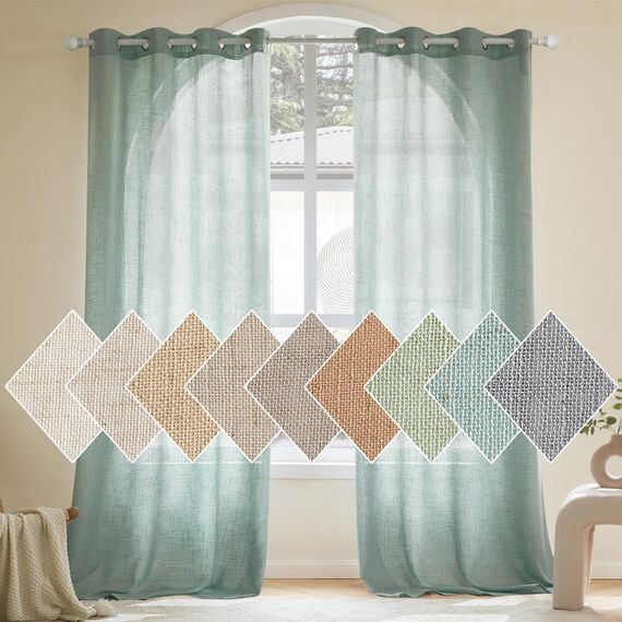 Woaboy Leinen Gardinen Vorhänge Wohnzimmer Halbtransparent mit Ösen Stores Gardine Leinenoptik Schlafzimmer Modern Ösenvorhang Schlaufengardinen 2er Set 140x245cm (BxH) Blau