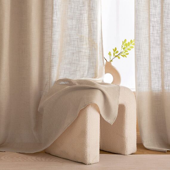 Woaboy Leinen Gardinen Vorhänge Wohnzimmer Halbtransparent mit Ösen Stores Gardine Leinenoptik Schlafzimmer Modern Ösenvorhang Schlaufengardinen 2er Set 140x260cm (BxH) Hellbraun