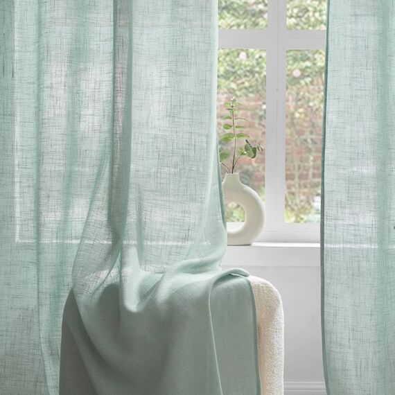 Woaboy Leinen Gardinen Vorhänge Wohnzimmer Halbtransparent mit Ösen Stores Gardine Leinenoptik Schlafzimmer Modern Ösenvorhang Schlaufengardinen 2er Set 140x245cm (BxH) Blau