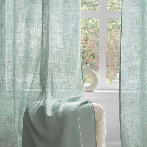 Woaboy Leinen Kruz Gardinen Vorhänge Wohnzimmer Halbtransparent mit Ösen Stores Gardine Leinenoptik Schlafzimmer Modern Ösenvorhang Schlaufengardinen 2er Set 140x175cm (BxH) Blau